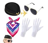 Stewardess Costume Set - Attendant Photo Props for Party Fun with Role Play Accessories | Polyester Fabric with Lightweight Comfort, Five Piece Outfit for Holiday Events Indoor Outdoor
