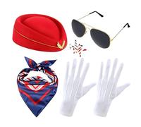 Stewardess Costume Set, Fun Attendant Props, Photo Props with 5 Pieces, Stewardess Costumes with Scarf, Party Costume Accessories, Costumes Set for Holidays Home Vacation Valentine's Day