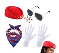 Stewardess Costume Set - Photo Props for Accompanist | Hat Glasses Gloves Brooch - Party New Year Thanksgiving Holiday Birthday Indoor Outdoor Women Costume J