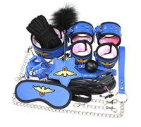 Stewardess Roleplay Bondage Kit with Hand and Ankle Cuffs, Vented Ball Gag, Collar and Lead, Rope and Eyemask