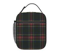 Stewart Black Modern Original Scottish Tartan Lunch Bag, Durable Insulated Lunch Box Reusable Adults Tote Bag Reusable Cooler Bag
