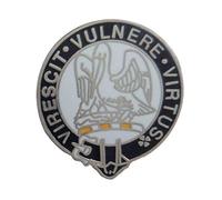 Stewart Clan of Scotland Pin Badge "Courage Crows Strong A Wound"