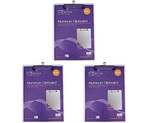 Stewart Superior 3230A-SS A4 Aluminium Clipboard with Heavy Duty Clip (Pack of 3)