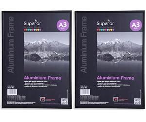 Stewart Superior A3 Brushed Aluminium Picture Frame with Perspex Safety Glass - Black (Pack of 2)