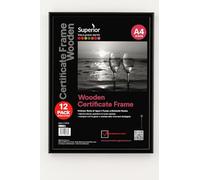 Stewart Superior A4 Wooden Certificate Frame with Perspex Safety Glass, Black - 12 Pack