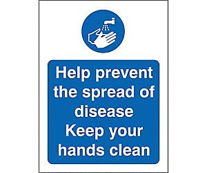 Stewart Superior Health and Safety Sign Help prevent the spread of disease, keep your hands clean Adhesive Vinyl 30 x 20 cm M403SAV