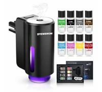 Stewerom Car Air Freshener - Smart Adjustable 3-Speed Intensity, Rechargeable Humidifier Car Essential Oil Diffuser - Comes with 8 Bottles of 10ml Perfume (Black)