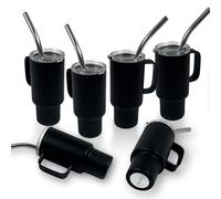 STFALI Cute Shot Glasses with handle 2oz, Mini Shot Tumbler with Lid and Straw, Kawaii Insulated Tumblers for Espresso Coffee Spirits Cute Stuff Funny Gifts (6x Black)