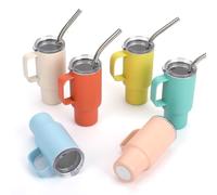STFALI Cute Shot Glasses with handle 2oz, Mini Shot Tumbler with Lid and Straw, Kawaii Insulated Tumblers for Espresso Coffee Spirits Cute Stuff Funny Gifts, 6 Pack