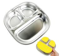 STFALI Stainless Steel Baby Plate with Suction Cup, Children's Plate with Suction Cup, Non-Slip Baby Tray with Three Compartments and Transparent Lid, A Good Helper for Baby Eating