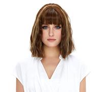 STfantasy dark brown wig with bangs for women Curly Bob Wig short Wavy halloween wig with bangs wig