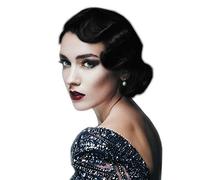 STfantasy Finger Wave 1920s Wig Short Curly Fancy Dress for Women Cosplay Party 70s Costume Wigs(Black)
