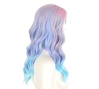 STfantasy Ombre Dirty Pink Women Wigs Long Natural Curly Layered Synthetic Hair for Girls Ladies Female Cosplay Anime Costume Party Carnival (Blue powder gradient)