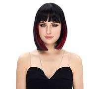STfantasy Women's Black & Rose Red Bob Wigs - Straight Short Hair Wigs With Straight Bangs - Daily Use