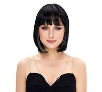 STfantasy Women's Gray and Blue Bob Wigs - Straight Short Hair with Straight Bangs for Daily Use