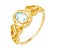 Stfery 14 Karat Gold Gemstone Engagement Ring for Women, Vintage Filigree Sky Blue Topaz Ring Real Gold Au585 Size L 1/2