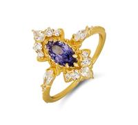 Stfery 14 Karat Gold Gemstone Ring Real for Women, Vintage Lab Created Tanzanite Wedding Ring Gold Au585 Size M 1/2