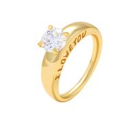 Stfery 14 Karat Gold Solitaire Wedding Ring for Women, Round Shape I LOVE YOU Moissanite Ring Real Gold Au585 Size H 1/2