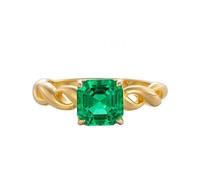 Stfery 14 Karat Gold Wedding Rings in Created Emerald, Elegant Entwined Braided Solitaire Ring for Women, Yellow Gold Promise Ring with 4 Prong 1.5ct Square Lab Grown Emerald 14K Size H 1/2