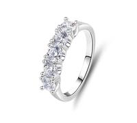 Stfery 14 Karat White Gold Five-Stone Ring Real Gold Women, Classic 1.5ct Round Moissanite Half Eternity Band Ring Personalized Size 11