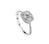 Stfery 14 Karat White Gold Halo Ring for Women, Pavé Moissanite Wedding Band Ring Real Gold Size R 1/2