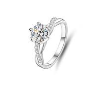 Stfery 14 Kt White Gold Halo Entwined Ring Real Gold, 6-Prong 1ct Round Moissanite Personalized Ring for Women Size 6.5