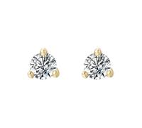 Stfery 14 Kt Yellow Gold Solitaire Stud Earrings for Women, 3.25mm Round Moissanite Stud Earrings Real Gold AU585