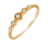 Stfery 14K Gold Diamond Ring Thin for Women, Vintage Five Stone Wedding Ring Real Gold Au585 Size U 1/2