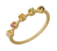 Stfery 14K Gold Five Colorful Gemstones Ring Thin for Women, Dainty Citrine,Peridot, Moostone, Verdelite, Smoky Quartz Stackable Ring Real Gold Au585 Size L 1/2