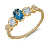 Stfery 14K Gold Five Gemstone Promise Ring Real for Women, Vintage Topaz Ring Gold Au585 Size S 1/2