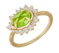 Stfery 14K Gold Gemstone Wedding Ring Real for Women, Herringbone Pattern Green Quartz Cocktail Ring Gold Au585 Size O 1/2