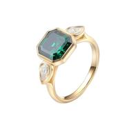 Stfery 14K Gold Promise Ring, 3ct Green Moissanite Triple Gemstone Cocktail Ring Real Gold for Women Size O 1/2