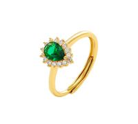 Stfery 14K Gold Ring for Women, Pear Halo Cluster Created Emerald Anniversary Ring Real Gold Au585 Size N 1/2