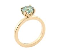 Stfery 14K Gold Ring Women, Blue Green Moissanite 4-Prong Round Solitaire Marriage Band Ring Real Gold Size L 1/2