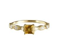 Stfery 14K Gold Square Halo Wedding Ring for Women, Wave Citrine Ring Real Gold Au585 Size H 1/2