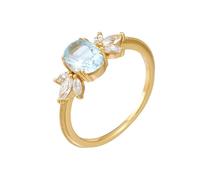 Stfery 14K Gold Wedding Ring for Women, Cluster Oval Sky Blue Topaz Ring Real Gold Au585 Size H 1/2