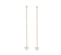 Stfery 14K Rose Gold Diamond Drop Earrings, Long Chain With Dangle Triple Stone Heart Earrings Real Gold Au585 for Women