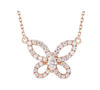 Stfery 14K Rose Gold Diamond Necklace for Women, Butterfly Pave Collier Necklace Real Gold Au585 with Natural Diamonds 0.2ct