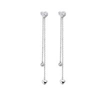 Stfery 14K White Gold Drop Earrings 2-in-1 for Women, Dangle Sphere Heart Long Chain Stud Earrings with 0.06ct Diamonds Gold Au585