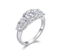 Stfery 14K White Gold Five Gemstone Ring Real Gold, Classic Moissanite Wedding Ring Personalized for Women Size 4.5