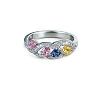 Stfery 14K White Gold Multi Gemstone Ring Real Gold, Rose Quartz Topaz Citrine Entwined Band Ring for Women Size 9