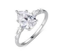 Stfery 14K White Gold Pear Halo Ring Real Gold, Classic Moissanite Statement Ring Personalized for Women Size 7.5