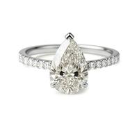 Stfery 14K White Gold Pear Halo Ring Real Gold, Moissanite Statement Ring Personalized for Women Size 7.5