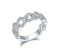 Stfery 14K White Gold Ring Real Gold Personalized, Pavé Diamond Infinity Band Ring for Women Size 6