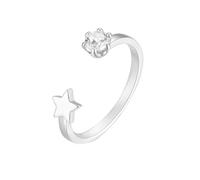 Stfery 14K White Gold Stacking Ring for Women, Star Moissanite Open Ring Real Gold Size I 1/2