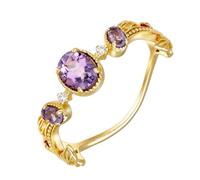 Stfery 14K Yellow Gold Anniversary Ring for Women, Vintage Vine Amethyst Ring Real Gold Au585 Size T 1/2