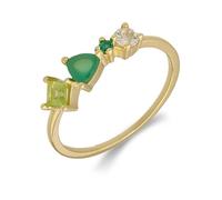 Stfery 14K Yellow Gold Four Stone Ring Thin for Women, Peridot Green Chalcedony Engagement Ring Real Gold Au585 Size M 1/2