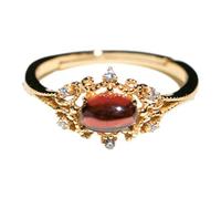 Stfery 14K Yellow Gold Gemstone Ring Real Gold Personalized, Vintage Garnet Diamond Statement Ring for Women Size 7.5