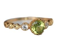 Stfery 14K Yellow Gold Gemstone Ring Real Gold Personalized, Vintage Peridot Moissanite Statement Ring for Women Size 10.5