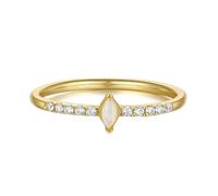Stfery 14K Yellow Gold Promise Ring for Women, Vintage Opal Stacking Ring Real Gold Size P 1/2